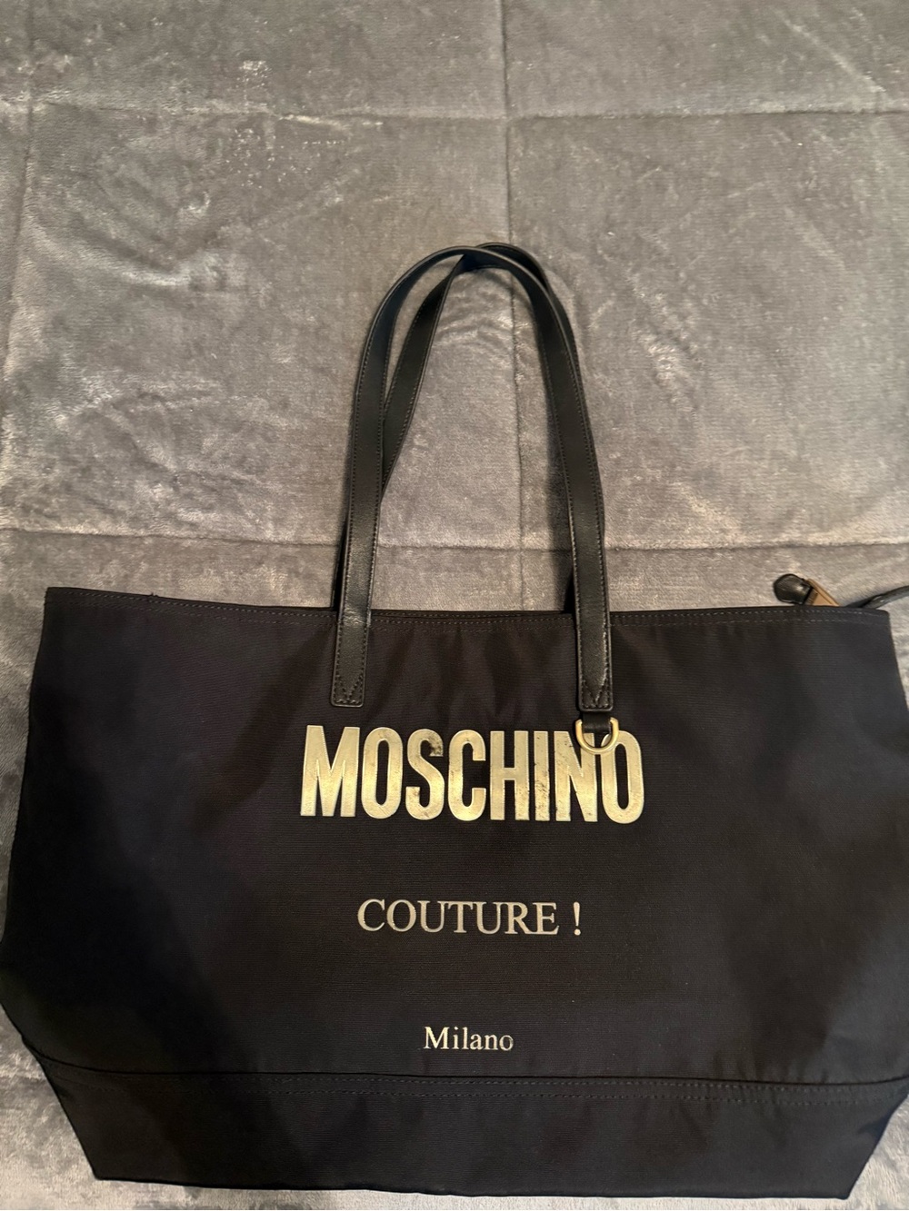 Moschino Black Tote with Gold Logo Print
